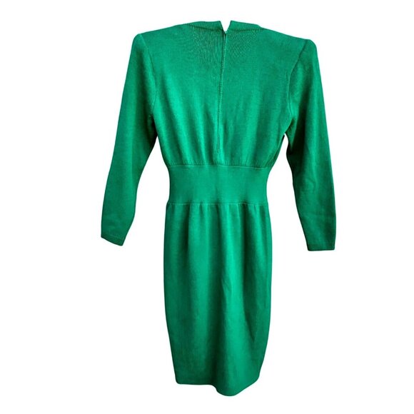 Vintage St John Kelly Green Knit Dress 80s Power Shoulders L to XL - Picture 8 of 13